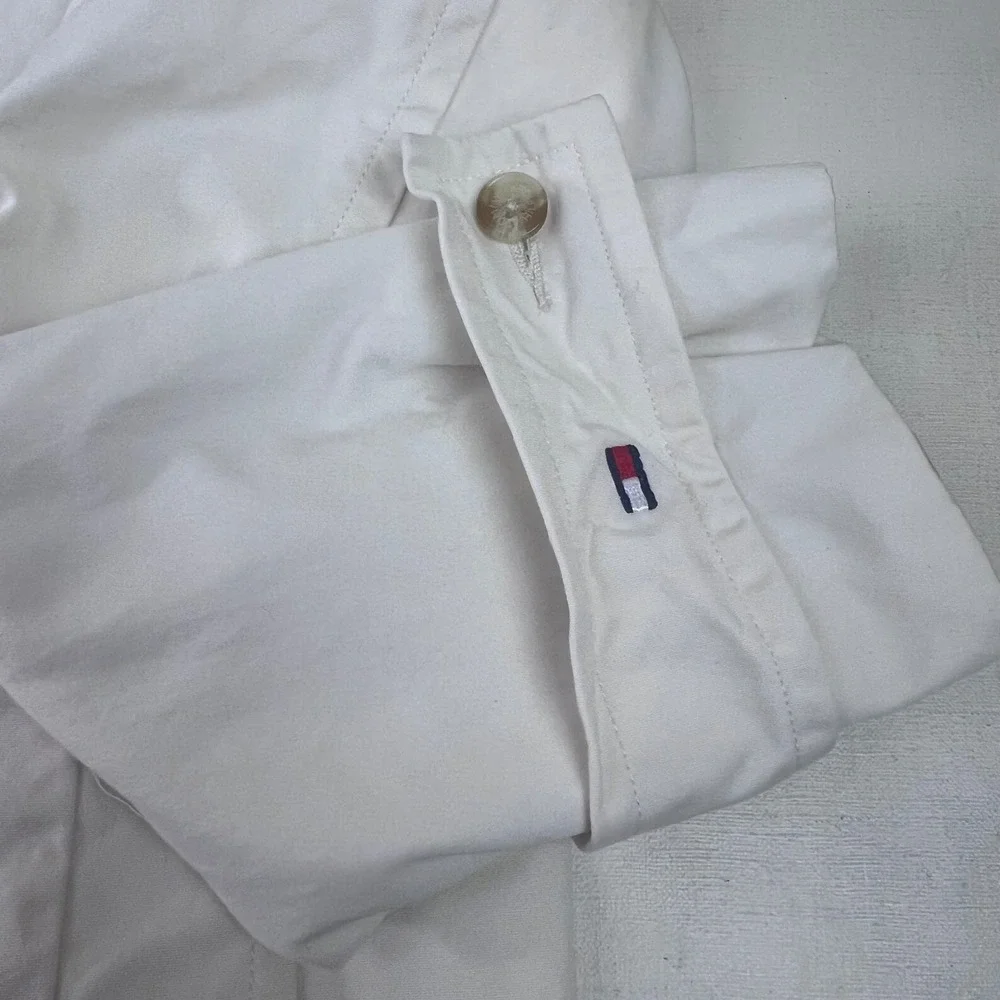 Vtg Tommy Hilfiger White‎ Cotton Button Up Jacket Womens Medium Casual Mod Disco